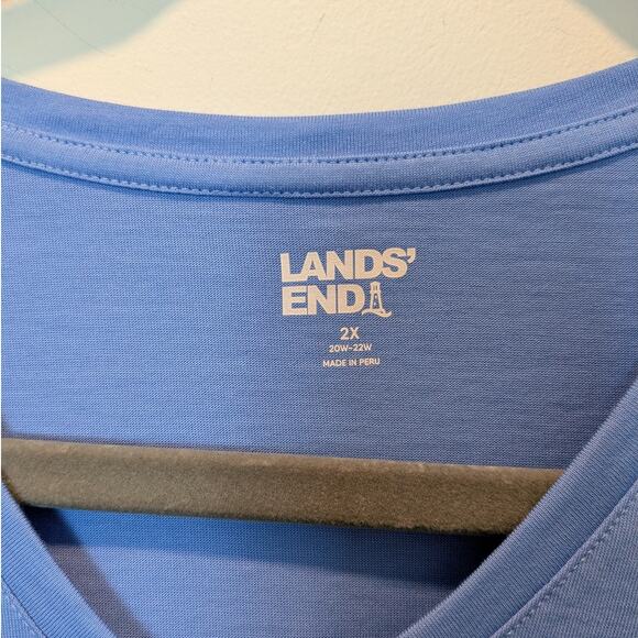 Lands End Women's Plus Sz 2X Blue Long Sleeve Soft Cotton V Neck T-Shirt - Picture 3 of 5